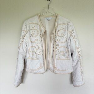 And Now This Open Ladder-Trim Tie-Neck Cream Embroidered Jacket | M